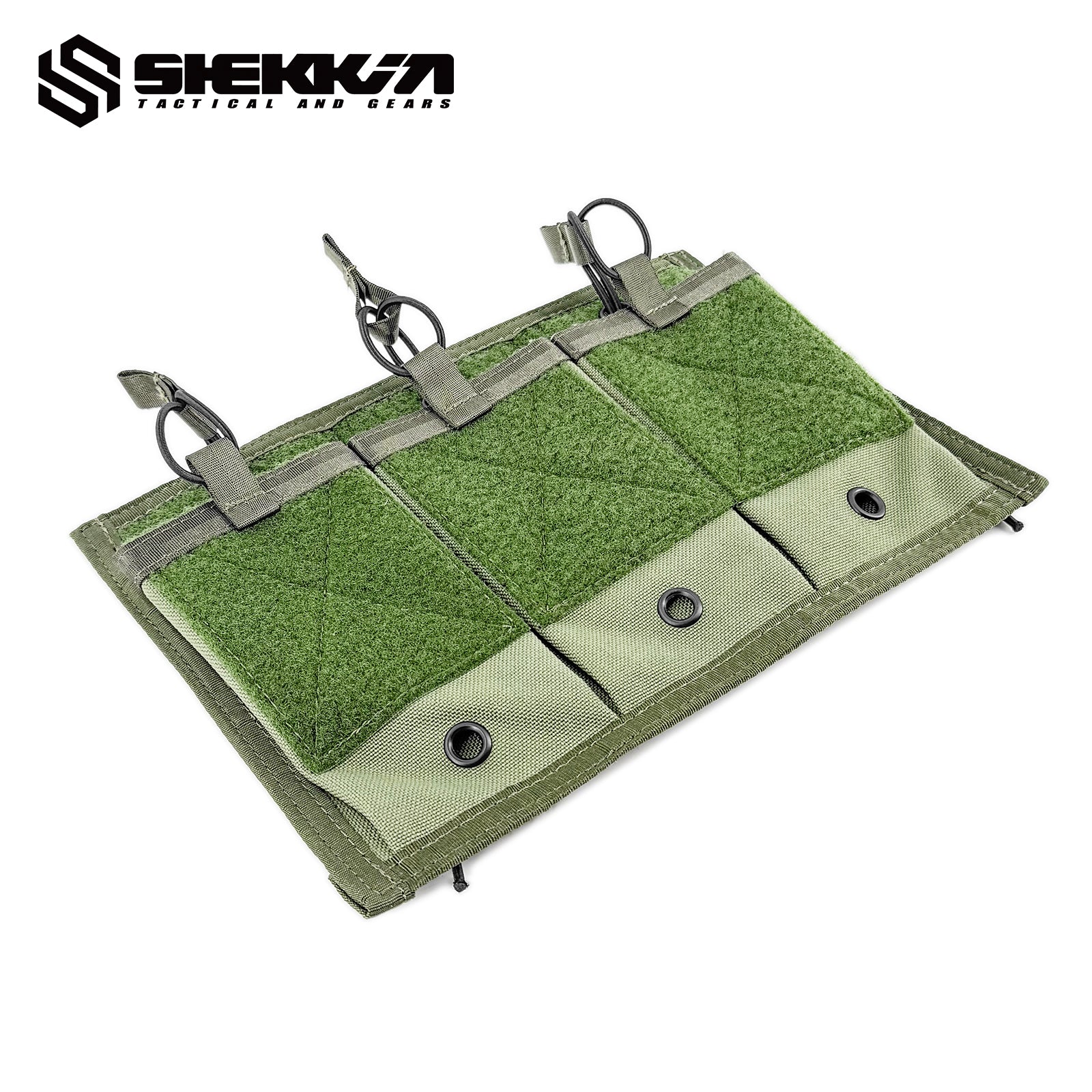 Pre MSA Paraclete style Smoke green triple M4 mag pouch with velcro back - Image 2